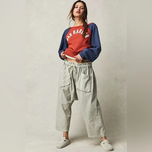 NWOT M Free People Runyon
Oversize Stripe Pant Harem Sky
Blue Drawstring - Picture 2 of 8
